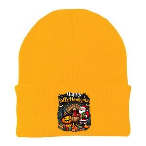 Happy Hallothanksmas Thanksgiving Halloween Merry Christmas Knit Cap Winter Beanie