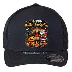 Happy Hallothanksmas Thanksgiving Halloween Merry Christmas Flexfit Unipanel Trucker Cap