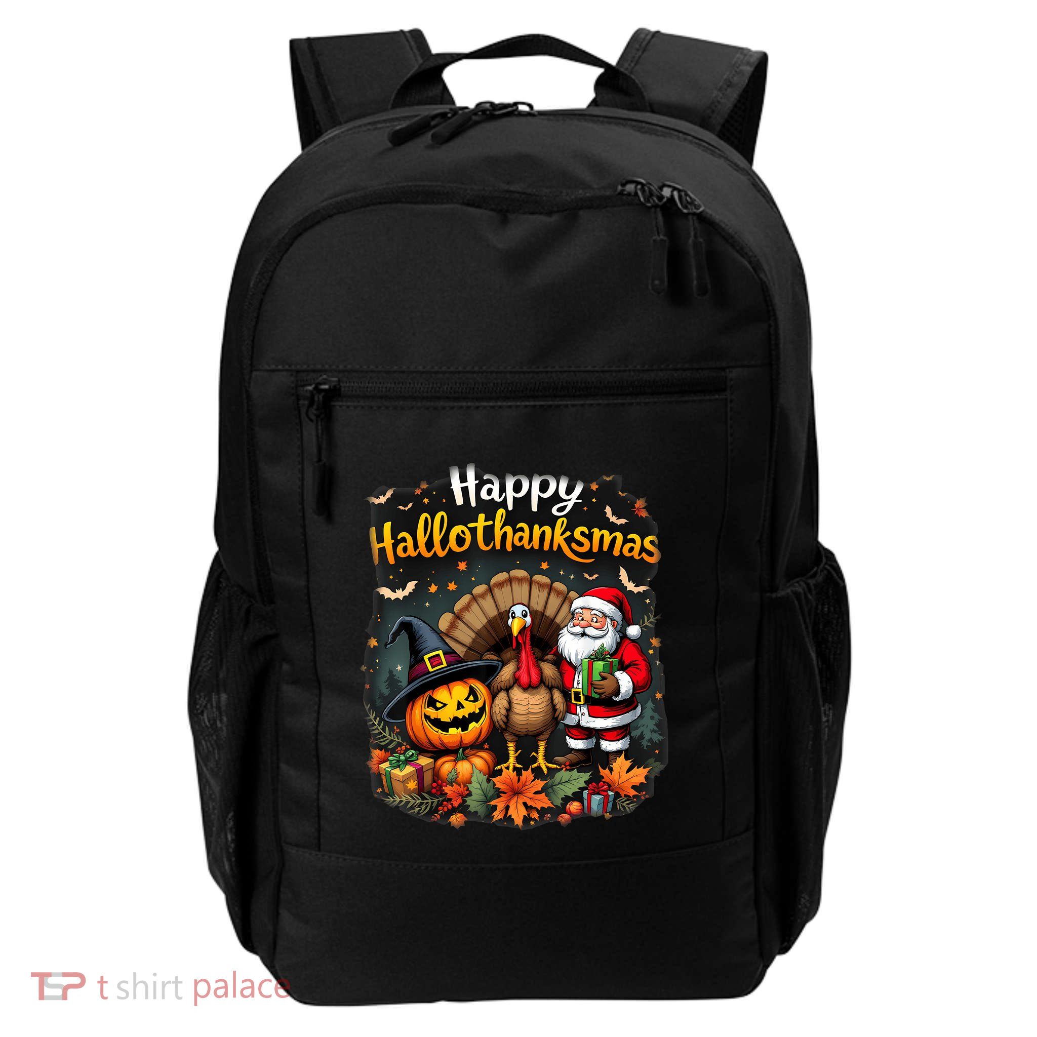 Happy Hallothanksmas Thanksgiving Halloween Merry Christmas Backpack