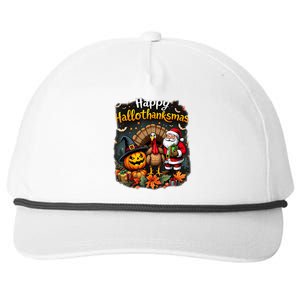 Happy Hallothanksmas Thanksgiving Halloween Merry Christmas Snapback Five-Panel Rope Hat