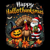 Happy Hallothanksmas Thanksgiving Halloween Merry Christmas 7-Panel Snapback Hat