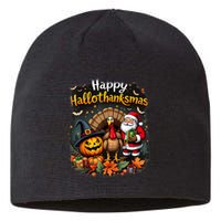 Happy Hallothanksmas Thanksgiving Halloween Merry Christmas Sustainable Beanie