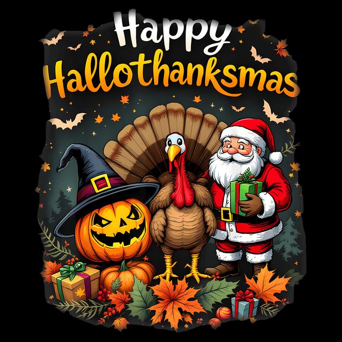 Happy Hallothanksmas Thanksgiving Halloween Merry Christmas Wool Snapback Cap