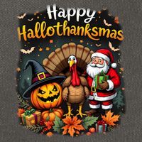 Happy Hallothanksmas Thanksgiving Halloween Merry Christmas Cotton Canvas Backpack