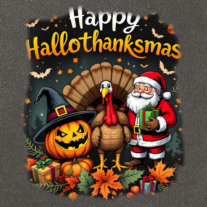 Happy Hallothanksmas Thanksgiving Halloween Merry Christmas Cotton Canvas Backpack