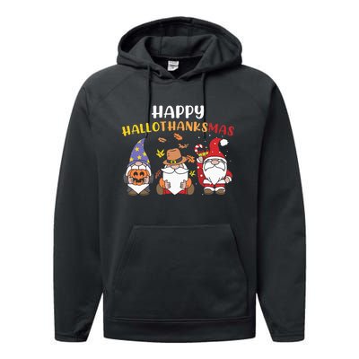 Happy Halloween Thanksgiving Christmas Holiday Season Gnome Performance Fleece Hoodie