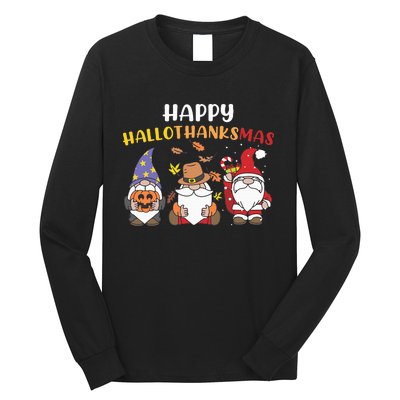 Happy Halloween Thanksgiving Christmas Holiday Season Gnome Long Sleeve Shirt