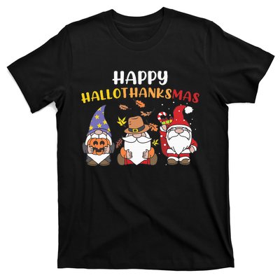 Happy Halloween Thanksgiving Christmas Holiday Season Gnome T-Shirt