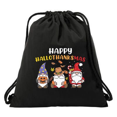 Happy Halloween Thanksgiving Christmas Holiday Season Gnome Drawstring Bag