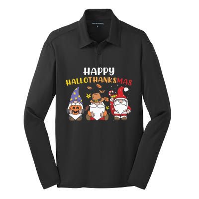 Happy Halloween Thanksgiving Christmas Holiday Season Gnome Silk Touch Performance Long Sleeve Polo