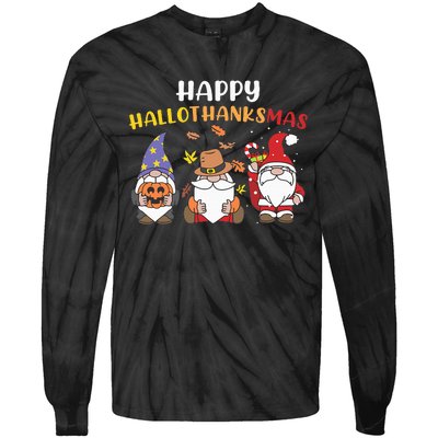 Happy Halloween Thanksgiving Christmas Holiday Season Gnome Tie-Dye Long Sleeve Shirt