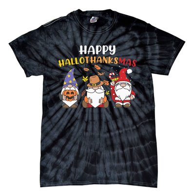 Happy Halloween Thanksgiving Christmas Holiday Season Gnome Tie-Dye T-Shirt