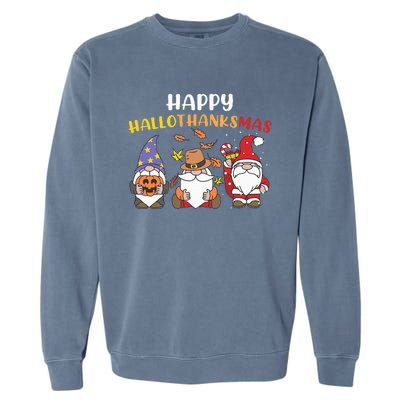 Happy Halloween Thanksgiving Christmas Holiday Season Gnome Garment-Dyed Sweatshirt