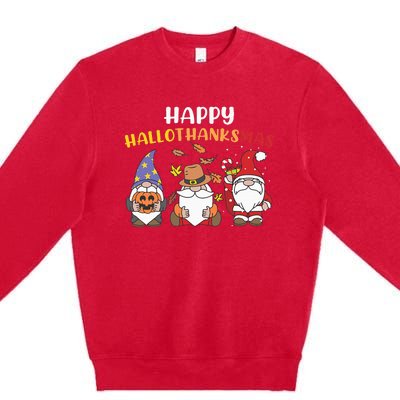 Happy Halloween Thanksgiving Christmas Holiday Season Gnome Premium Crewneck Sweatshirt