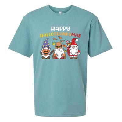 Happy Halloween Thanksgiving Christmas Holiday Season Gnome Sueded Cloud Jersey T-Shirt