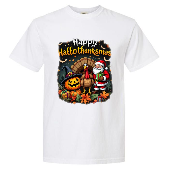 Happy Hallothanksmas Thanksgiving Halloween Merry Christmas Garment-Dyed Heavyweight T-Shirt