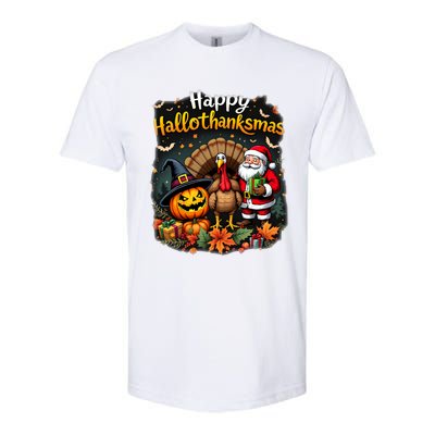 Happy Hallothanksmas Thanksgiving Halloween Merry Christmas Softstyle CVC T-Shirt