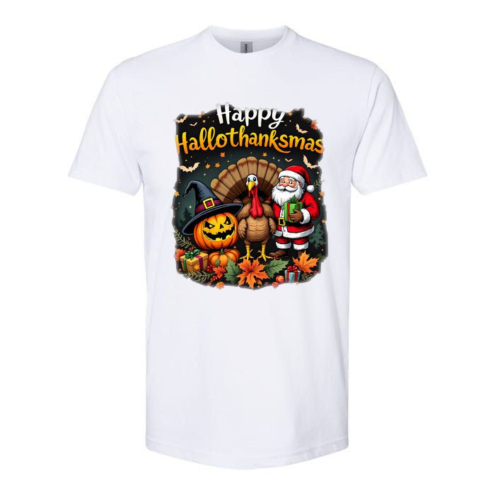 Happy Hallothanksmas Thanksgiving Halloween Merry Christmas Softstyle CVC T-Shirt