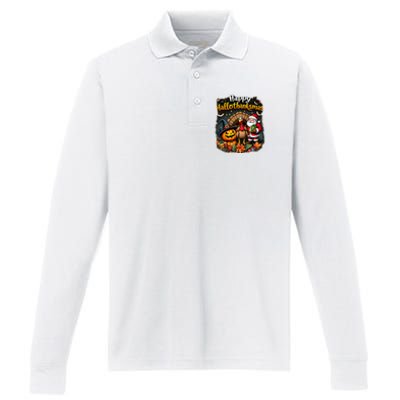 Happy Hallothanksmas Thanksgiving Halloween Merry Christmas Performance Long Sleeve Polo