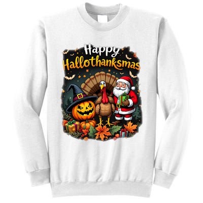 Happy Hallothanksmas Thanksgiving Halloween Merry Christmas Sweatshirt