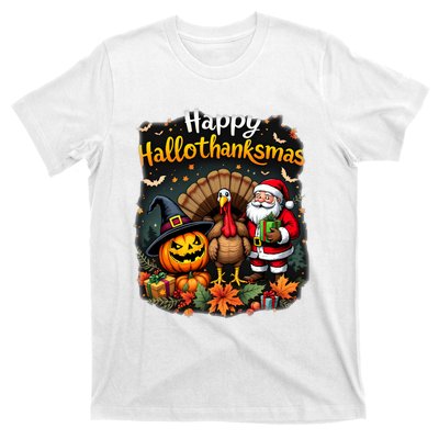 Happy Hallothanksmas Thanksgiving Halloween Merry Christmas T-Shirt