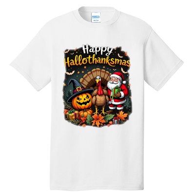 Happy Hallothanksmas Thanksgiving Halloween Merry Christmas Tall T-Shirt