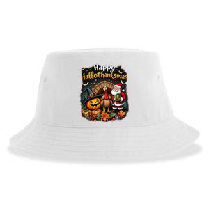 Happy Hallothanksmas Thanksgiving Halloween Merry Christmas Sustainable Bucket Hat