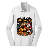 Happy Hallothanksmas Thanksgiving Halloween Merry Christmas Silk Touch Performance Long Sleeve Polo