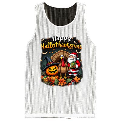 Happy Hallothanksmas Thanksgiving Halloween Merry Christmas Mesh Reversible Basketball Jersey Tank