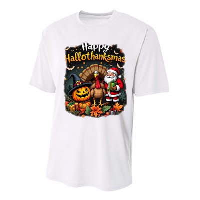 Happy Hallothanksmas Thanksgiving Halloween Merry Christmas Performance Sprint T-Shirt