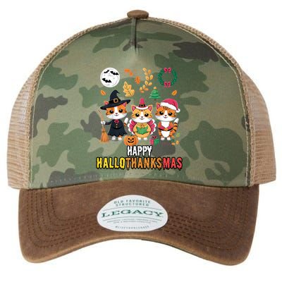 Happy Hallothanksmas Thanksgiving Halloween Cat Christmas Legacy Tie Dye Trucker Hat