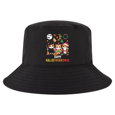 Happy Hallothanksmas Thanksgiving Halloween Cat Christmas Cool Comfort Performance Bucket Hat