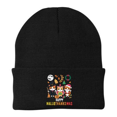 Happy Hallothanksmas Thanksgiving Halloween Cat Christmas Beanie