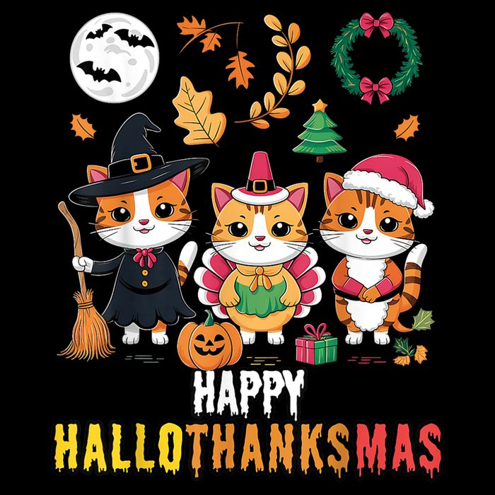 Happy Hallothanksmas Thanksgiving Halloween Cat Christmas 16 in Basic Backpack