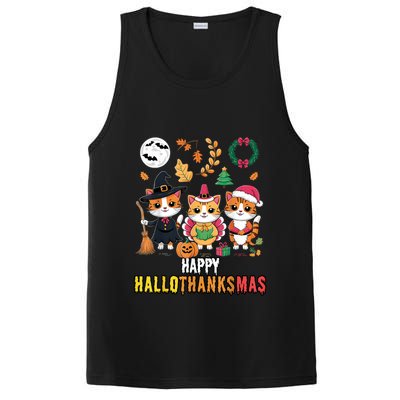 Happy Hallothanksmas Thanksgiving Halloween Cat Christmas PosiCharge Competitor Tank