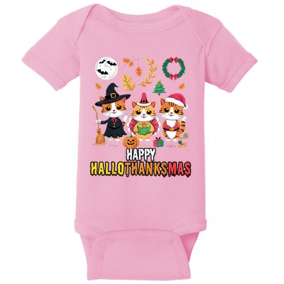 Happy Hallothanksmas Thanksgiving Halloween Cat Christmas Baby Bodysuit