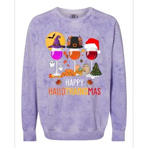 Happy Halloween Thanksgiving Christmas Wine Lover Gift Colorblast Crewneck Sweatshirt