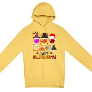 Happy Halloween Thanksgiving Christmas Wine Lover Gift Premium Pullover Hoodie