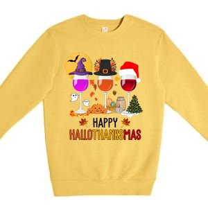 Happy Halloween Thanksgiving Christmas Wine Lover Gift Premium Crewneck Sweatshirt