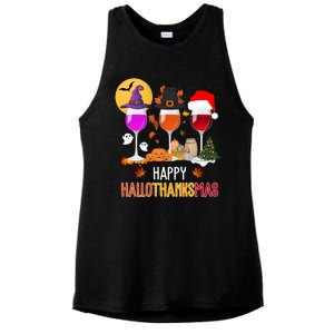 Happy Halloween Thanksgiving Christmas Wine Lover Gift Ladies PosiCharge Tri-Blend Wicking Tank