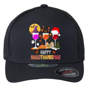 Happy Halloween Thanksgiving Christmas Wine Lover Gift Flexfit Unipanel Trucker Cap