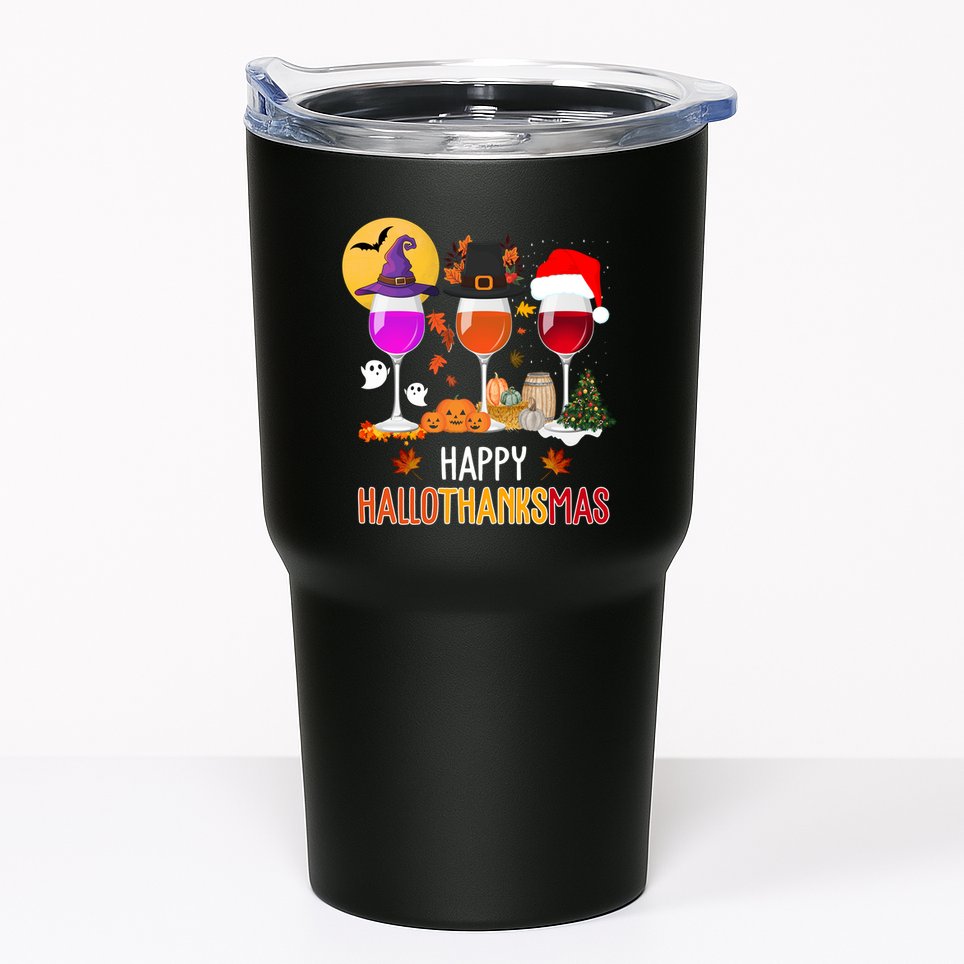 Happy Halloween Thanksgiving Christmas Wine Lover Gift Tumbler