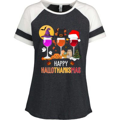 Happy Halloween Thanksgiving Christmas Wine Lover Gift Enza Ladies Jersey Colorblock Tee