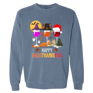 Happy Halloween Thanksgiving Christmas Wine Lover Gift Garment-Dyed Sweatshirt