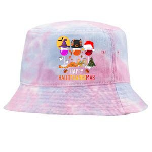 Happy Halloween Thanksgiving Christmas Wine Lover Gift Tie-Dyed Bucket Hat