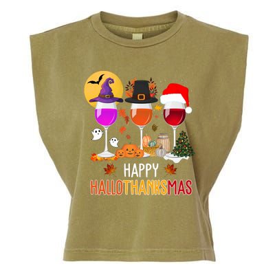 Happy Halloween Thanksgiving Christmas Wine Lover Gift Garment-Dyed Women's Muscle Tee