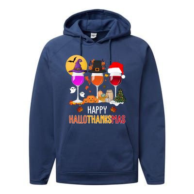 Happy Halloween Thanksgiving Christmas Wine Lover Gift Performance Fleece Hoodie