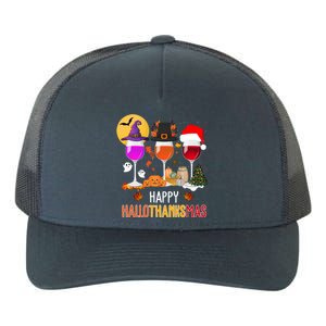 Happy Halloween Thanksgiving Christmas Wine Lover Gift Yupoong Adult 5-Panel Trucker Hat