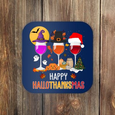 Happy Halloween Thanksgiving Christmas Wine Lover Gift Coaster