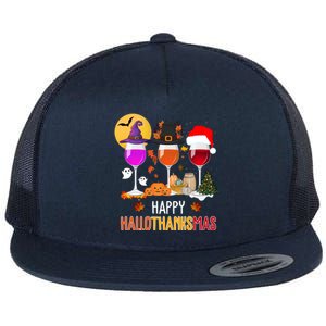 Happy Halloween Thanksgiving Christmas Wine Lover Gift Flat Bill Trucker Hat